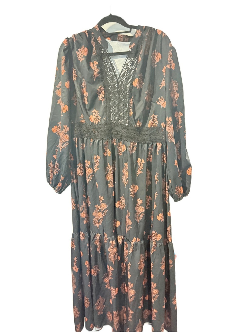 Black Floral Lace-Trim Maxi Dress - Women 3x